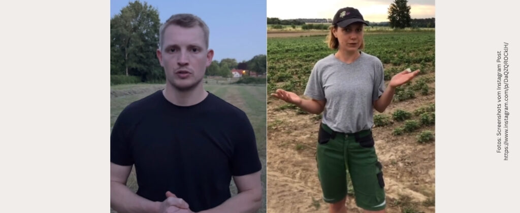 Screenshot von Instagram, zu sehen sind Antje Hollander von der jAbL und Lars Ruschmeyer vom BDL: Sie haben die Pressemitteilung zum Positionspapier "Junge Landwirtschaft sichern! Wir als landwirtschaftliche Jugendverbände fordern gemeinsam eine zielgerichtete und innovative Förderung für Junglandwirt:innen in der GAP nach 2027" erstellt.